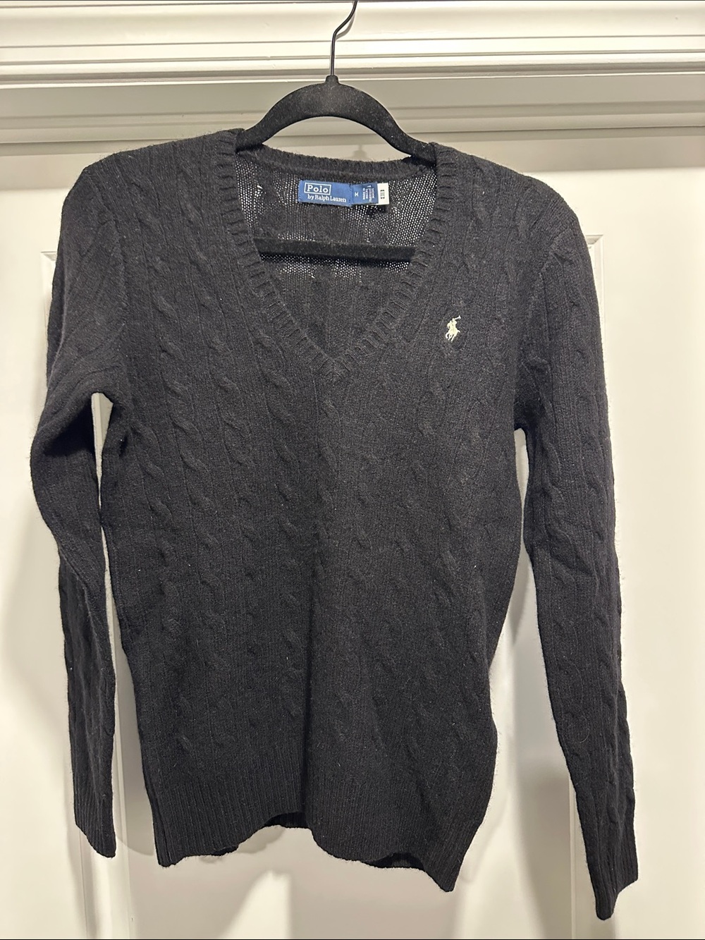 Polo by Ralph Lauren Men's Black Cable Knit V-Neck Sweater